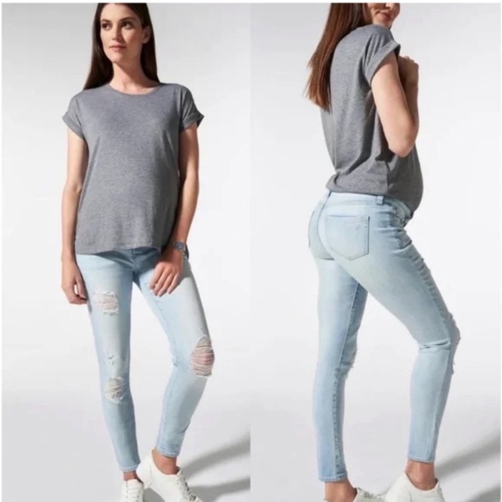 Blanqi Maternity Mid-Rise Skinny Jeans Light Wash Distressed Stretchy Denim 2